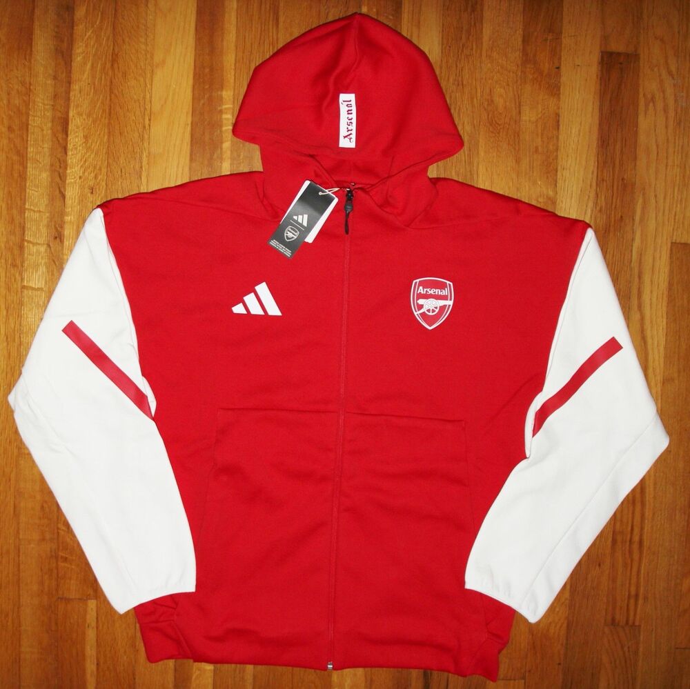 Adidas Arsenal FC Z.N.E. Anthem Hooded Soccer Jacket Mens L Red White